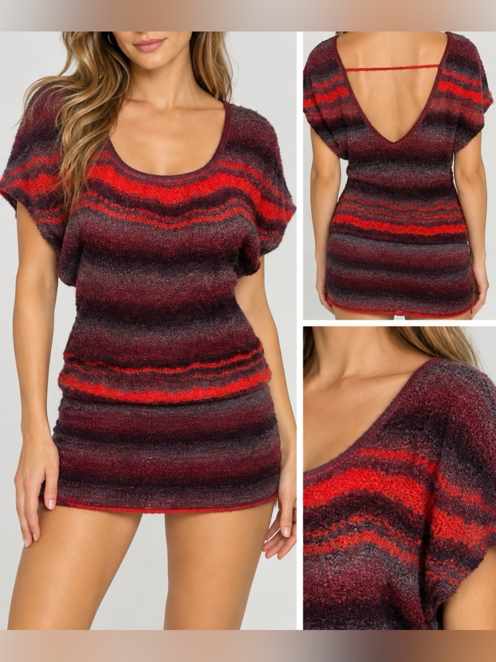 Free People Striped Mohair Wool Blend Knit Mini Dress Tunic Size Small
